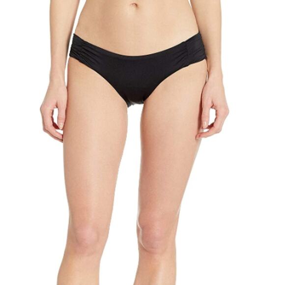 Soluna Shirred Bikini Bottoms Solid Black Swim Bikini Bottom Medium NWT - Picture 3 of 4